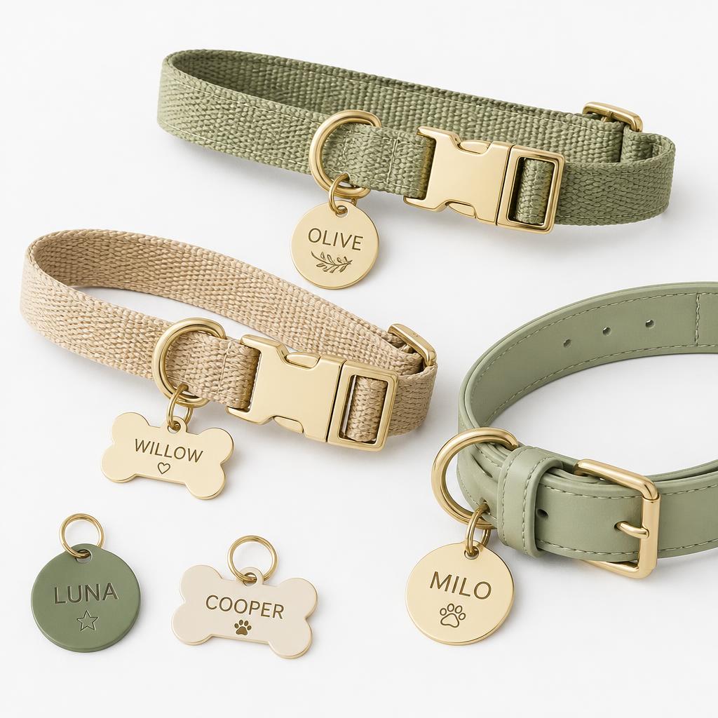 Pet collars with ID tags attached