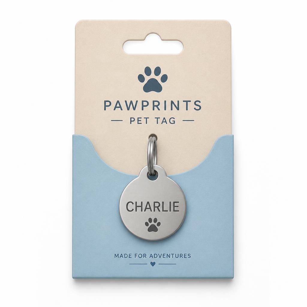 Pet tag packaging with a sample tag design